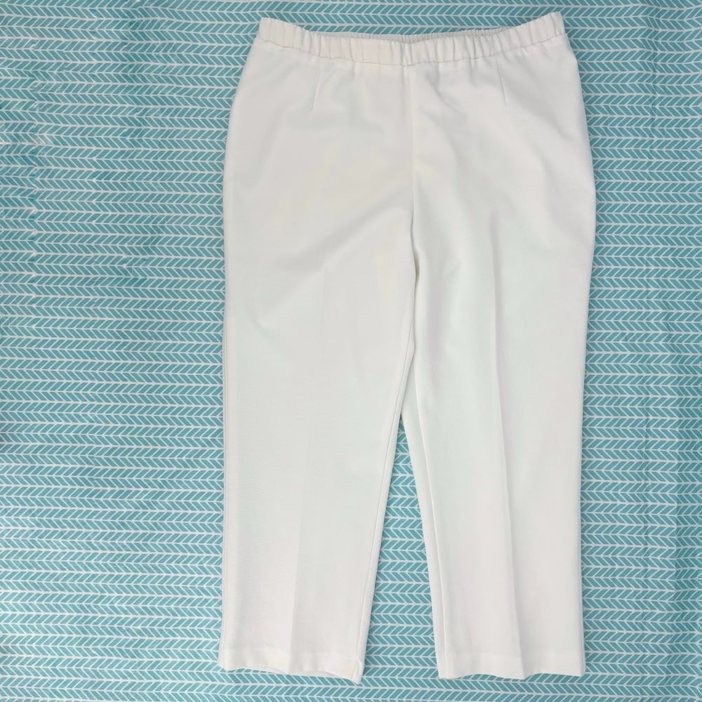 TanJay Petites Winter White Textured Fully Lined Elastic Waist Pants, 14P
